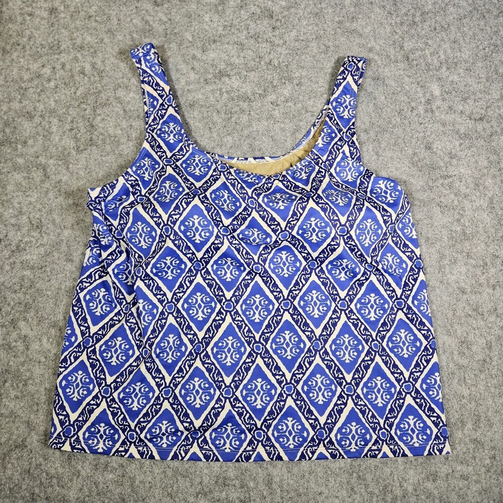 Lands End Womens Blue Geometric Tankini UPF 50+ Beach Swim Vacation Size 18W Reg